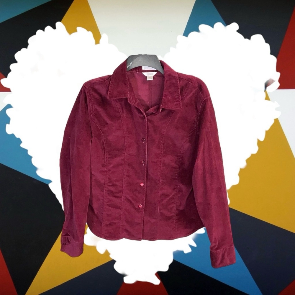 Christopher & Banks Rich Burgundy Stretch Corduroy Button Shirt Women Medium